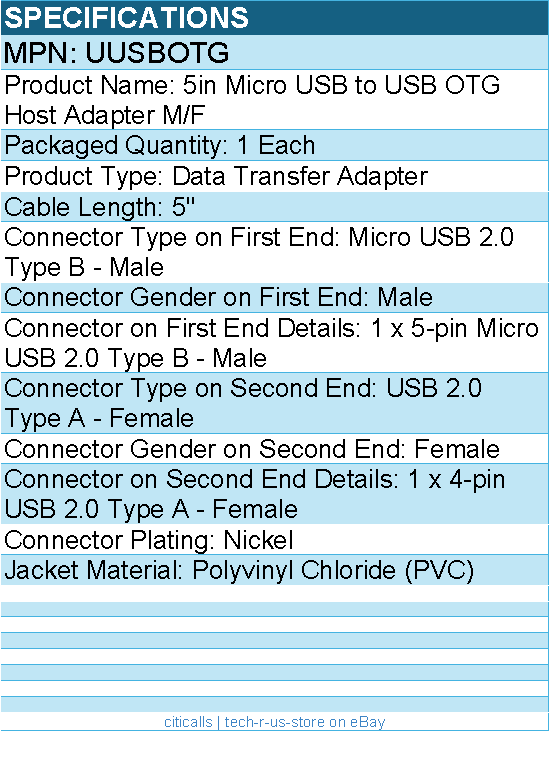 StarTech UUSBOTG 5in Micro USB to USB OTG Host Adapter M/F