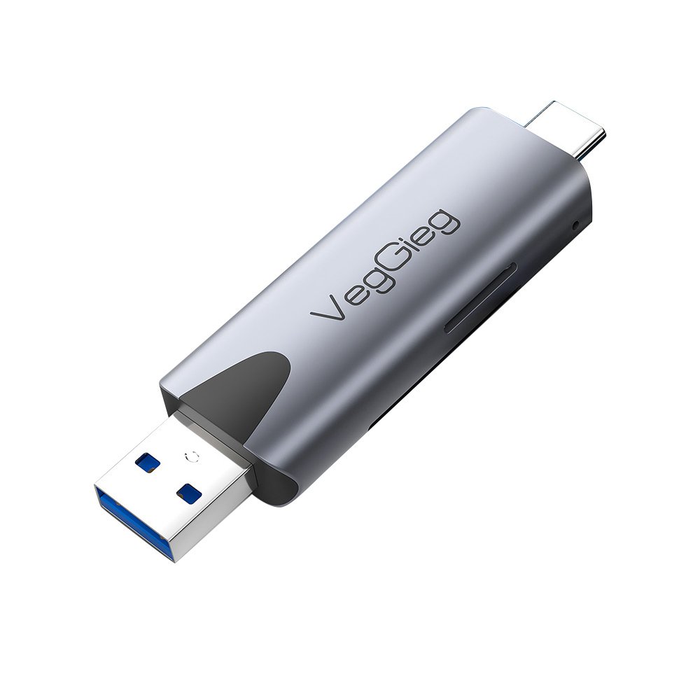 VegGieg V-C307 SD Card Reader,Dual Connector USB 3.0/USB C Memory Reader Adapter