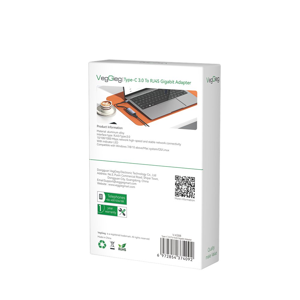 VegGieg V-K308 USB C to Ethernet Adapter, USB C to Gigabit Ethernet Adapter