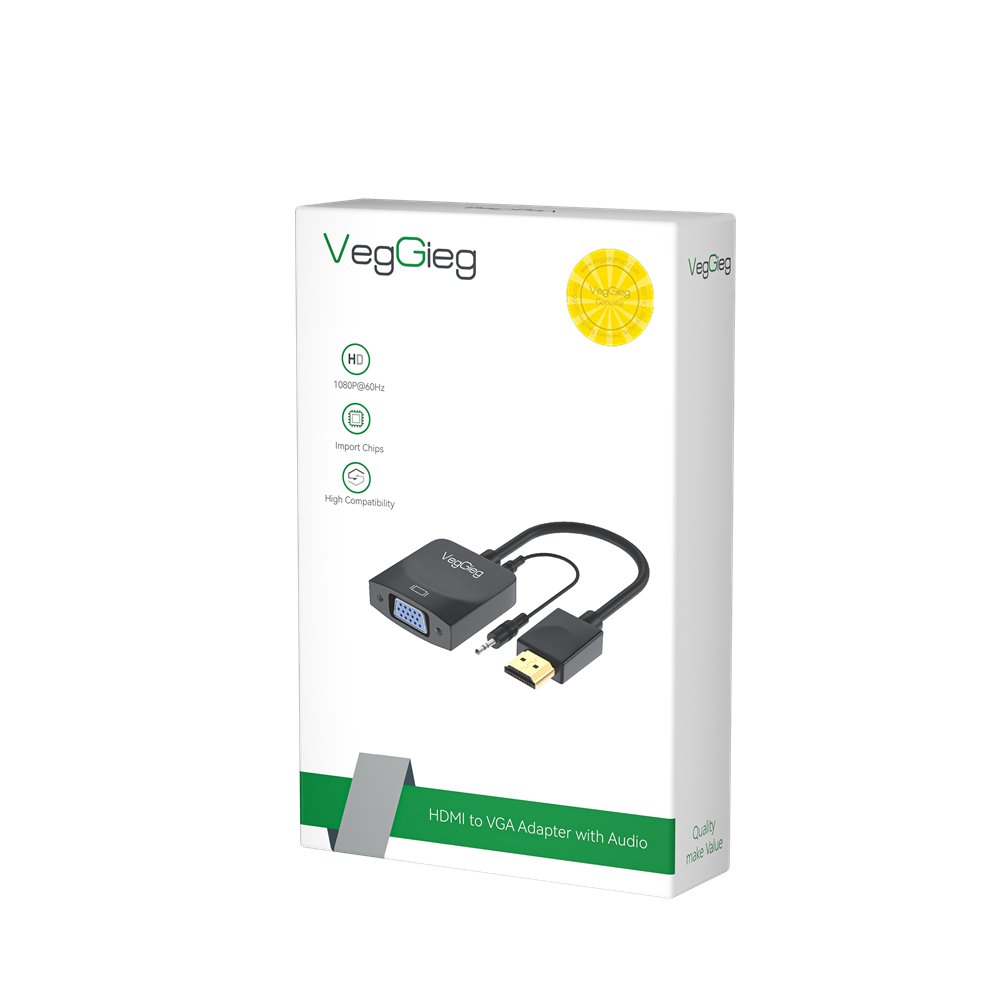 VegGieg V-Z902 HDMI to VGA, Gold-Plated HDMI to VGA Adapter (Male to Female) for