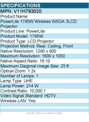 Epson V11H793020 PowerLite 1785W LCD Projector - 16:10 - 1280 x 800