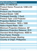 Epson V11H978120 PowerLite 1288 LCD Projector - 16:9 - 1920 x 1080