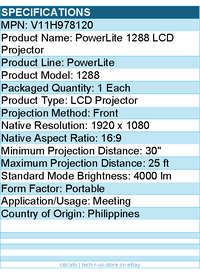 Epson V11H978120 PowerLite 1288 LCD Projector - 16:9 - 1920 x 1080