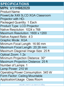 Epson V11H982020 PowerLite X49 3LCD XGA Classroom Projector