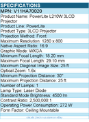 Epson V11HA70020 PowerLite L210W 3LCD Projector - 16:9 - 1280 x 800