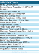 Epson V11HA75020 PowerLite L210SF Short Throw 3LCD Projector - 21:9