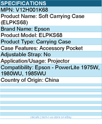 Epson V12H001K68 ELPKS68 Carrying Case Projector - Accessory Pocket