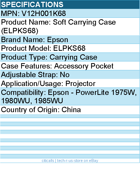 Epson V12H001K68 ELPKS68 Carrying Case Projector - Accessory Pocket