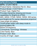 Epson V12H774010 Interactive Digital Pen B - Wireless - Blue