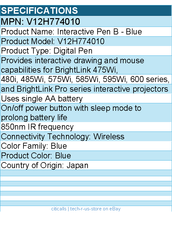 Epson V12H774010 Interactive Digital Pen B - Wireless - Blue