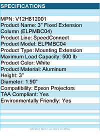 Epson V12H812001 SpeedConnect ELPMBC04 Mounting Extension - White
