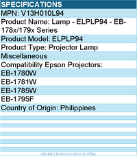 Epson V13H010L94 Lamp - ELPLP94 - EB-178x/179x Series - Projector Lamp