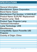 Epson V13H010L97 ELPLP97 Replacement Projector Lamp / Bulb