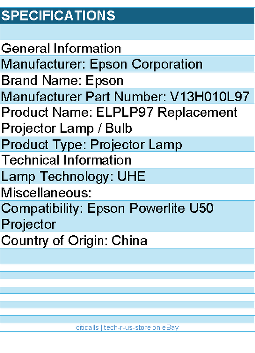 Epson V13H010L97 ELPLP97 Replacement Projector Lamp / Bulb