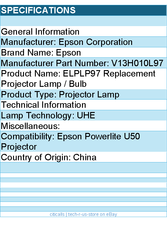 Epson V13H010L97 ELPLP97 Replacement Projector Lamp / Bulb