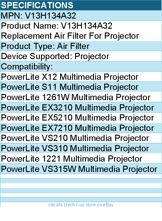 Epson V13H134A32 Replacement Air Filter For Projector