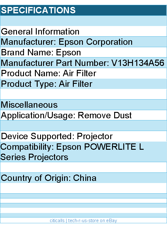Epson V13H134A56 Replacement Filter for POWERLITE L Series Projectors