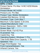 Dell V163K Pro Max MC14250 14" Mobile Workstation - Intel Core Ultra 7 265H