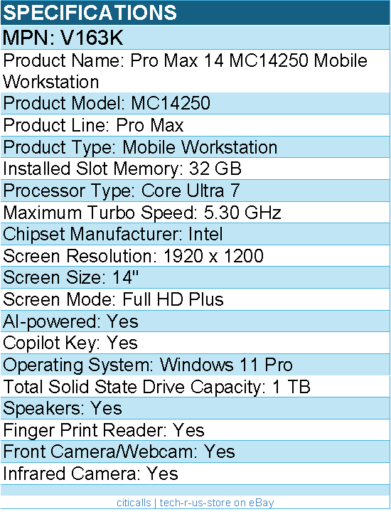 Dell V163K Pro Max MC14250 14" Mobile Workstation - Intel Core Ultra 7 265H