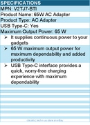 BTI V2TJ7-BTI 65W TYPE-C AC ADAPTER - Compatible OEM: V2TJ7