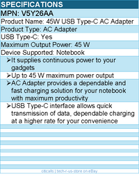 HPI V5Y26AA USB Type-C AC Adapter - Up to 45 W Maximum Power Output