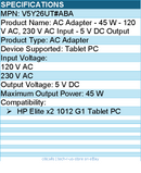 HPI V5Y26UT#ABA AC Adapter - 45 W - 120 V AC, 230 V AC Input - 5 V DC Output