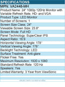 Viewsonic VA2448-MH 24 Inch Full HD 1080p IPS Monitor with 120Hz, Eye Care