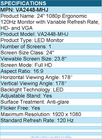 Viewsonic VA2448-MHJ 24 Inch IPS 1080p Monitor with 120Hz, Eye Care