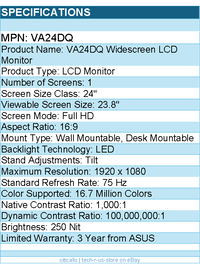 ASUS VA24DQ 24" Class Full HD LCD Monitor - 16:9 - LED Backlight