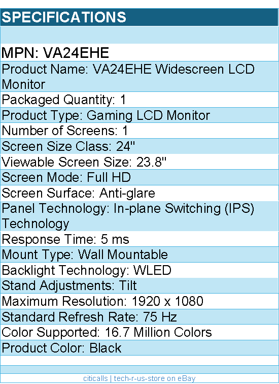 ASUS VA24EHE 24" Class Full HD Gaming LCD Monitor - 16:9 - 1920 x 1080 - Black