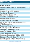 ASUS VA27DQ 27" Class Full HD LCD Monitor - 16:9 - 1920 x 1080