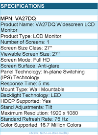 ASUS VA27DQ 27" Class Full HD LCD Monitor - 16:9 - 1920 x 1080