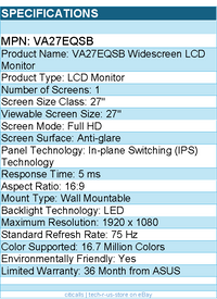 ASUS VA27EQSB 27" Class Full HD LCD Monitor - 16:9 - LED Backlight - 1920 x 1080