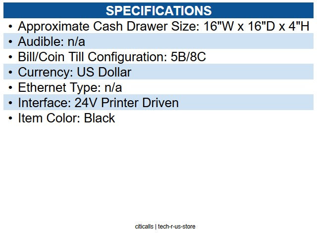 APG Cash Drawer VB320-BL1616-B10 (16 x 16, 5B/8C, Painted Front, Two Slots