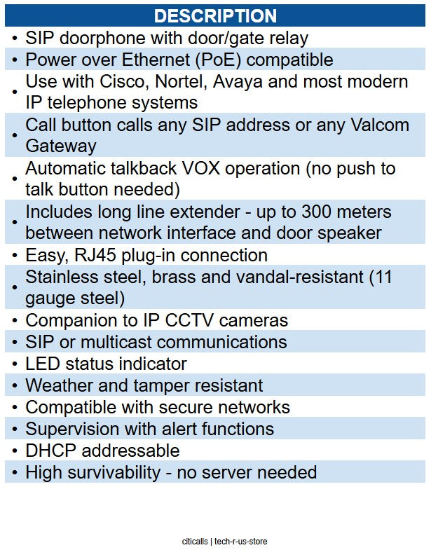 VALCOM VC-VIP-172AL-VRSS IP Intercom