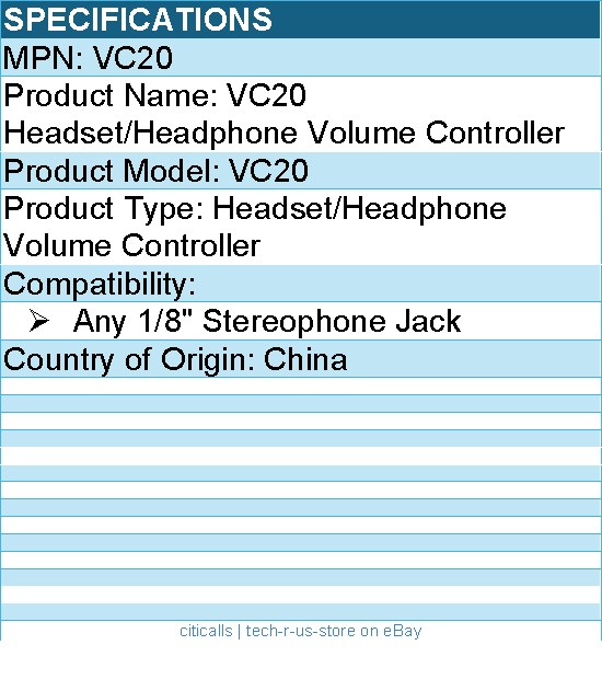 Koss VC20 Headset/Headphone Volume Controller - For Any 1/8" Stereophone Jack