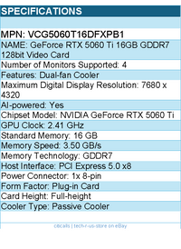 PNY VCG5060T16DFXPB1 Video Card - GeForce RTX 5060 Ti 16GB 16GB GDDR7 128bit