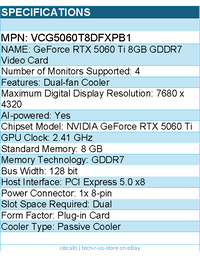 PNY VCG5060T8DFXPB1 Video Card - GeForce RTX 5060 Ti 8GB GDDR7 128bit Retail