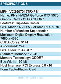 PNY VCG507012TFXPB1 Graphics Card - GeForce RTX 5070 Triple Fan GPU 12GB GDDR7