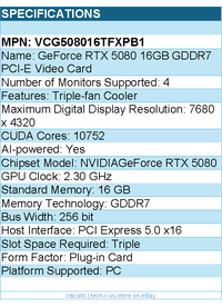 PNY VCG508016TFXPB1 Video Card - GeForce RTX 5080 16GB GDDR7 PCI-E Retail