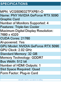 PNY VCG509032TFXPB1-O Graphics Card - GeForce RTX 5090 OC 32GB GDDR7 - Retail