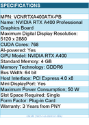 PNY VCNRTXA400ATX-PB Graphics Card - NVIDIA Quadro RTX A400 4GB GDDR6 64-bit