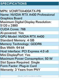 PNY VCNRTXA400ATX-PB Graphics Card - NVIDIA Quadro RTX A400 4GB GDDR6 64-bit