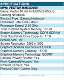 MSI VECTOR16HXA2050 Vector 16 HX AI A2XWIG-050US 16" Gaming Notebook