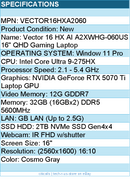 MSI VECTOR16HXA2060 Vector 16 HX AI A2XWHG-060US 16" QHD Gaming Laptop