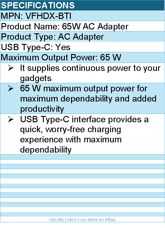 BTI VFHDX-BTI 65W TYPE-C AC ADAPTER - Compatible OEM: VFHDX