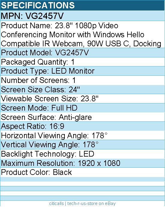 ViewSonic VG2457V 24 Inch 1080p Video Conference Docking Monitor