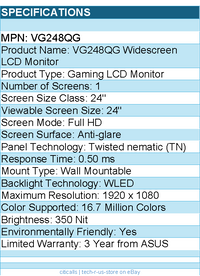 ASUS VG248QG 24" Class Full HD Gaming LCD Monitor - 16:9 - Black