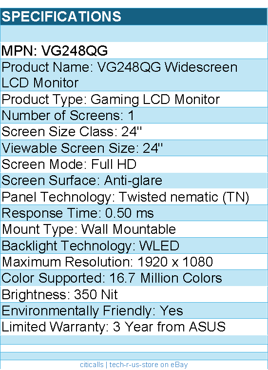 ASUS VG248QG 24" Class Full HD Gaming LCD Monitor - 16:9 - Black