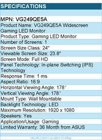 ASUS VG249QE5A TUF 24" Class Full HD Gaming LED Monitor - 16:9 - Black